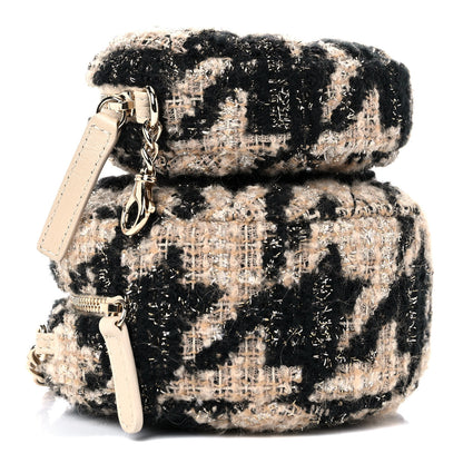 Chanel Tweed Shearling Round Clutch With Chain and Coin Purse Beige Black 3 of 10