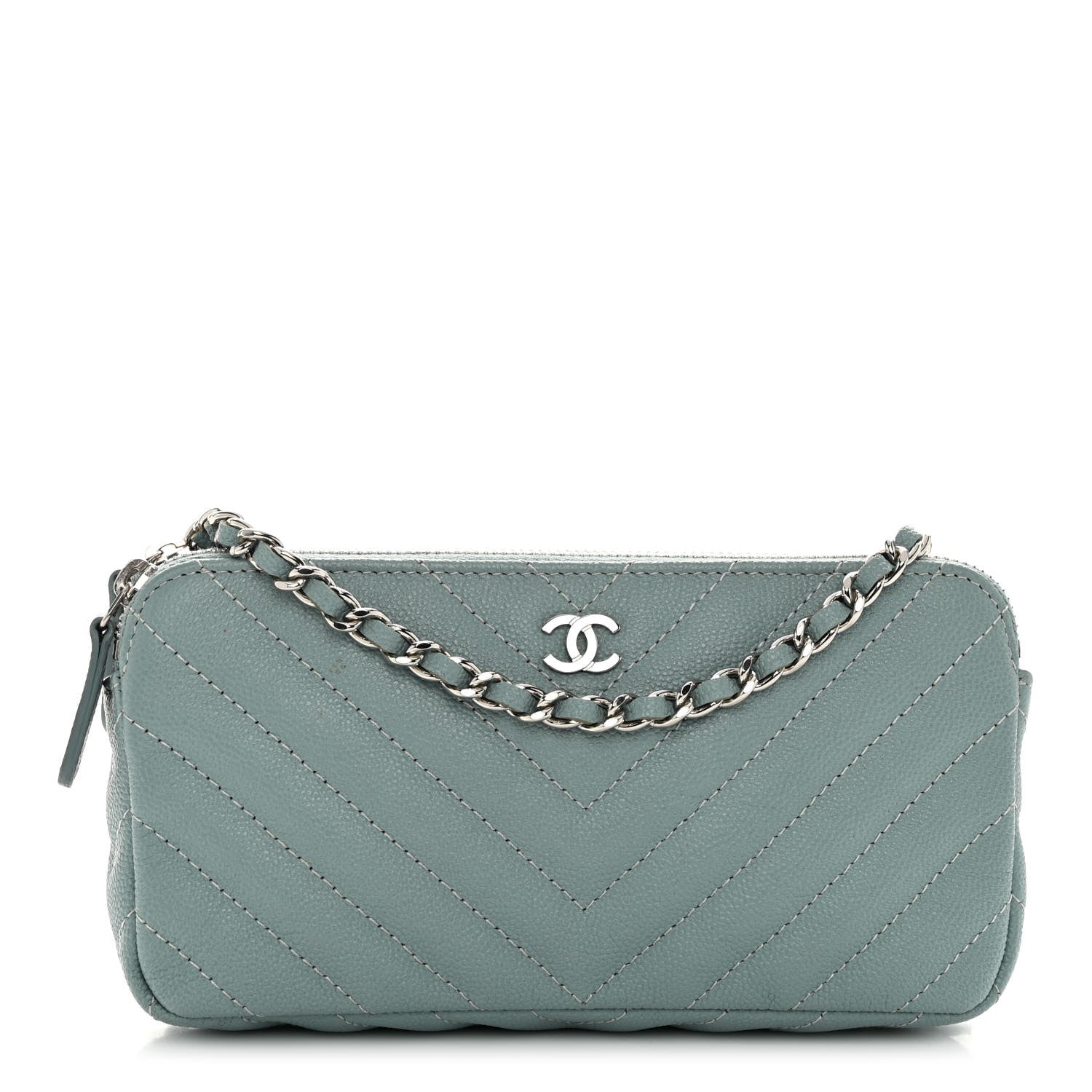 Chanel Caviar Chevron Quilted Small Clutch With Chain Light Blue 1 of 11