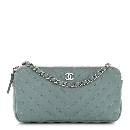 Chanel Caviar Chevron Quilted Small Clutch With Chain Light Blue 1 of 11