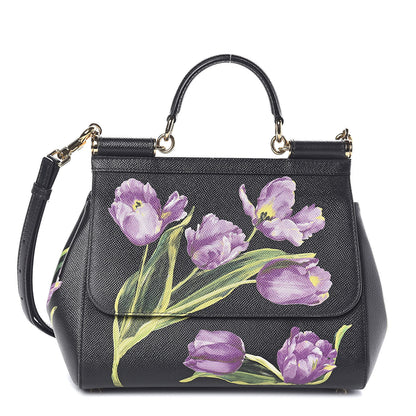 Dolce & Gabbana Dauphine Tulip Print Medium Miss Sicily Satchel Black 1 of 9