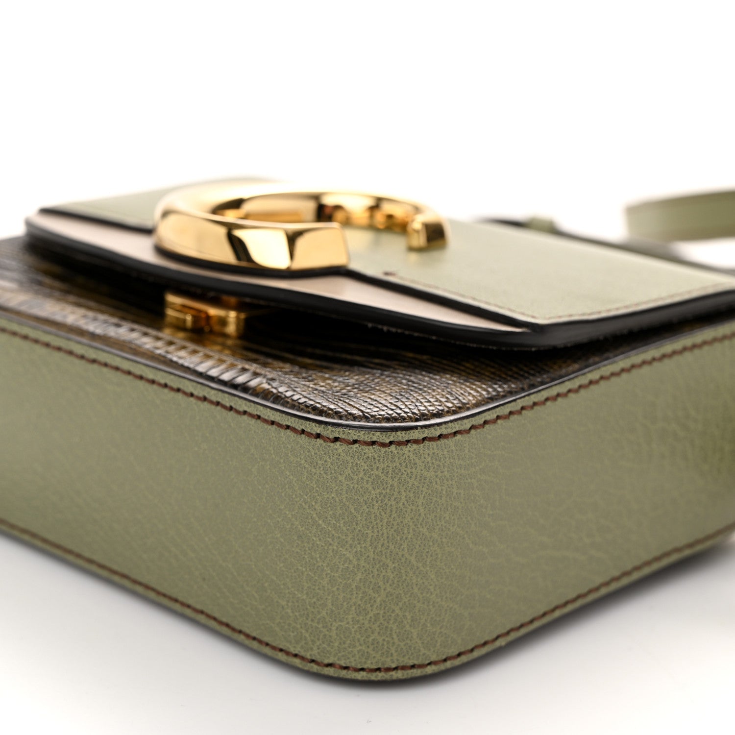 Chloe Goatskin Calfskin Lizard Embossed Mini C Double Carry Antique Green 10 of 11