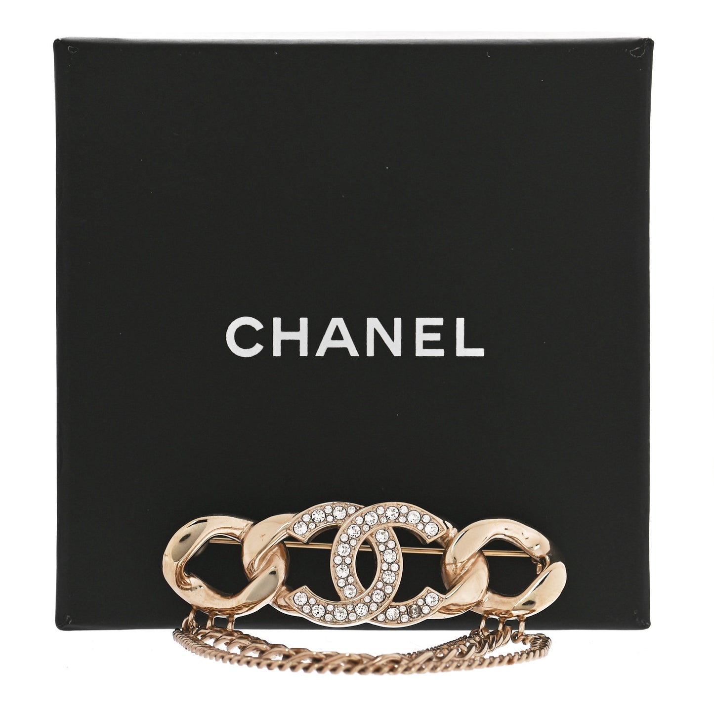 Crystal Multi Strand Chain CC Brooch Gold