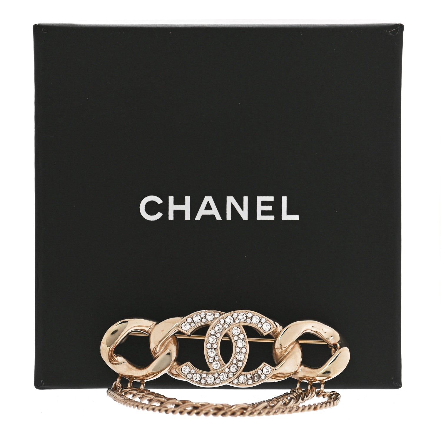 Chanel Crystal Multi Strand Chain CC Brooch Gold 5 of 5