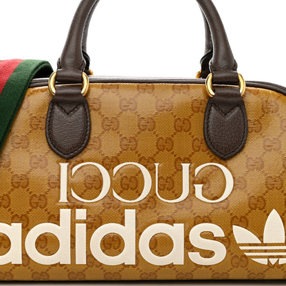 Gucci X ADIDAS Crystal Vintage Monogram Textured Dollar Calfskin Web Trefoil Logo Mini Bowling Bag Mid Natural Nut Off White New Acero 8 of 13