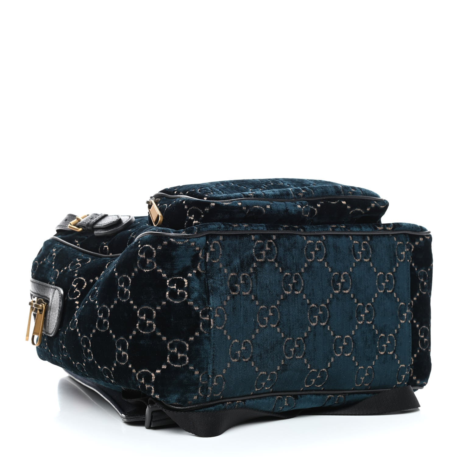 Gucci Velvet GG Monogram Textured Calfskin Web Small Double Buckle Backpack Blue Beige Black 4 of 9