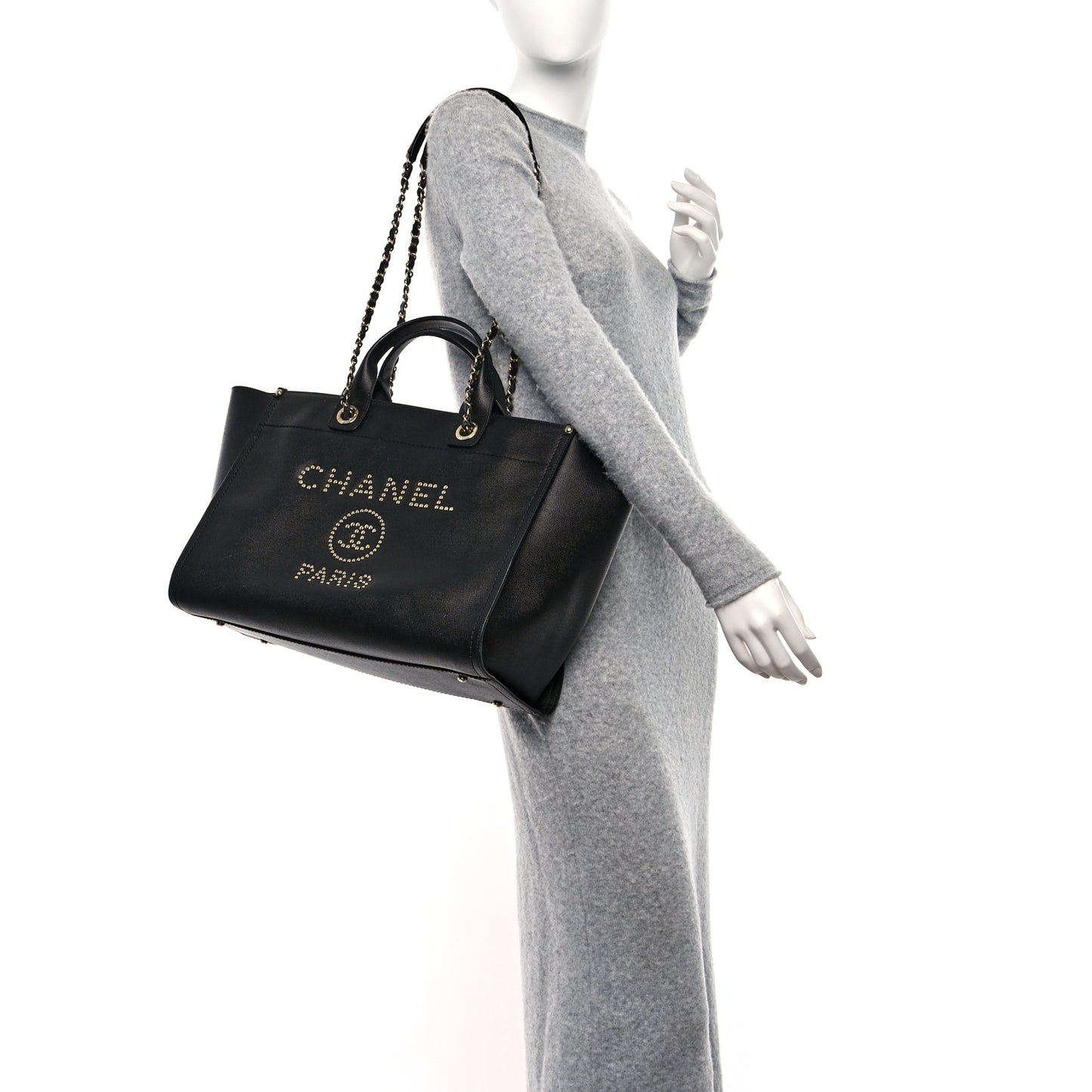 Caviar Large Studded Deauville Tote Black