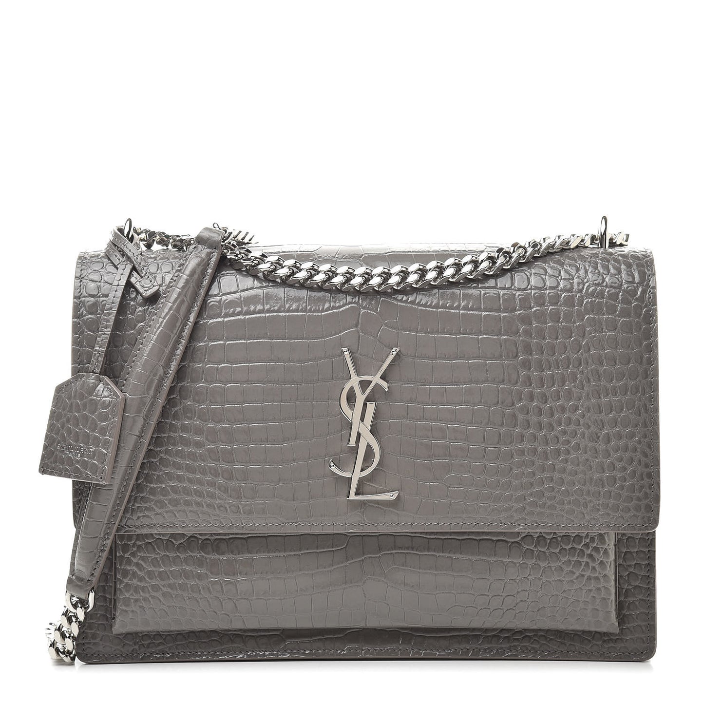 Calfskin Crocodile Embossed Large Monogram Sunset Fog