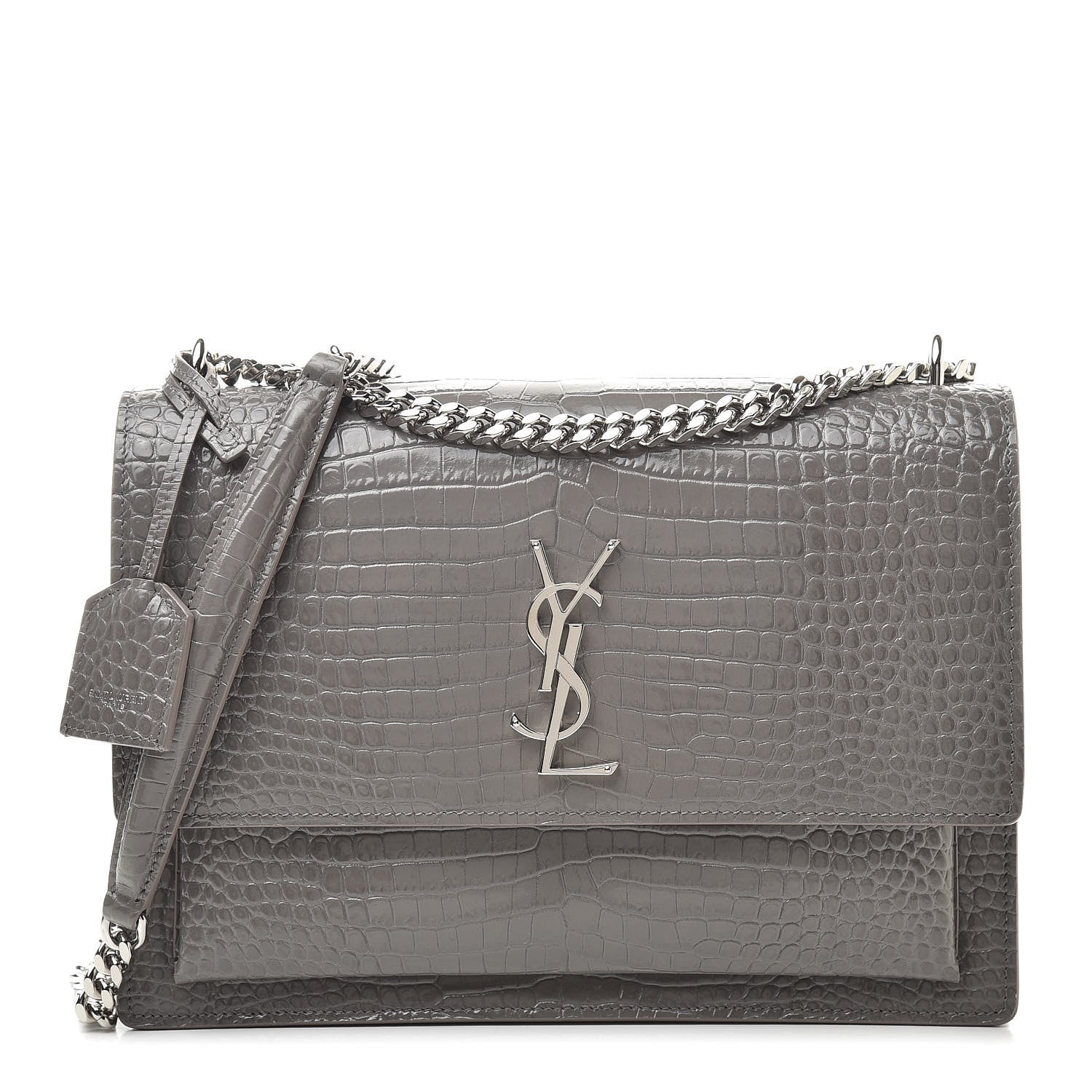 Saint Laurent Calfskin Crocodile Embossed Large Monogram Sunset Fog 1 of 10