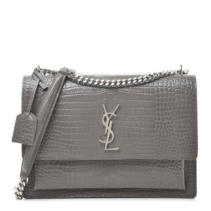 Saint Laurent Calfskin Crocodile Embossed Large Monogram Sunset Fog 1 of 10