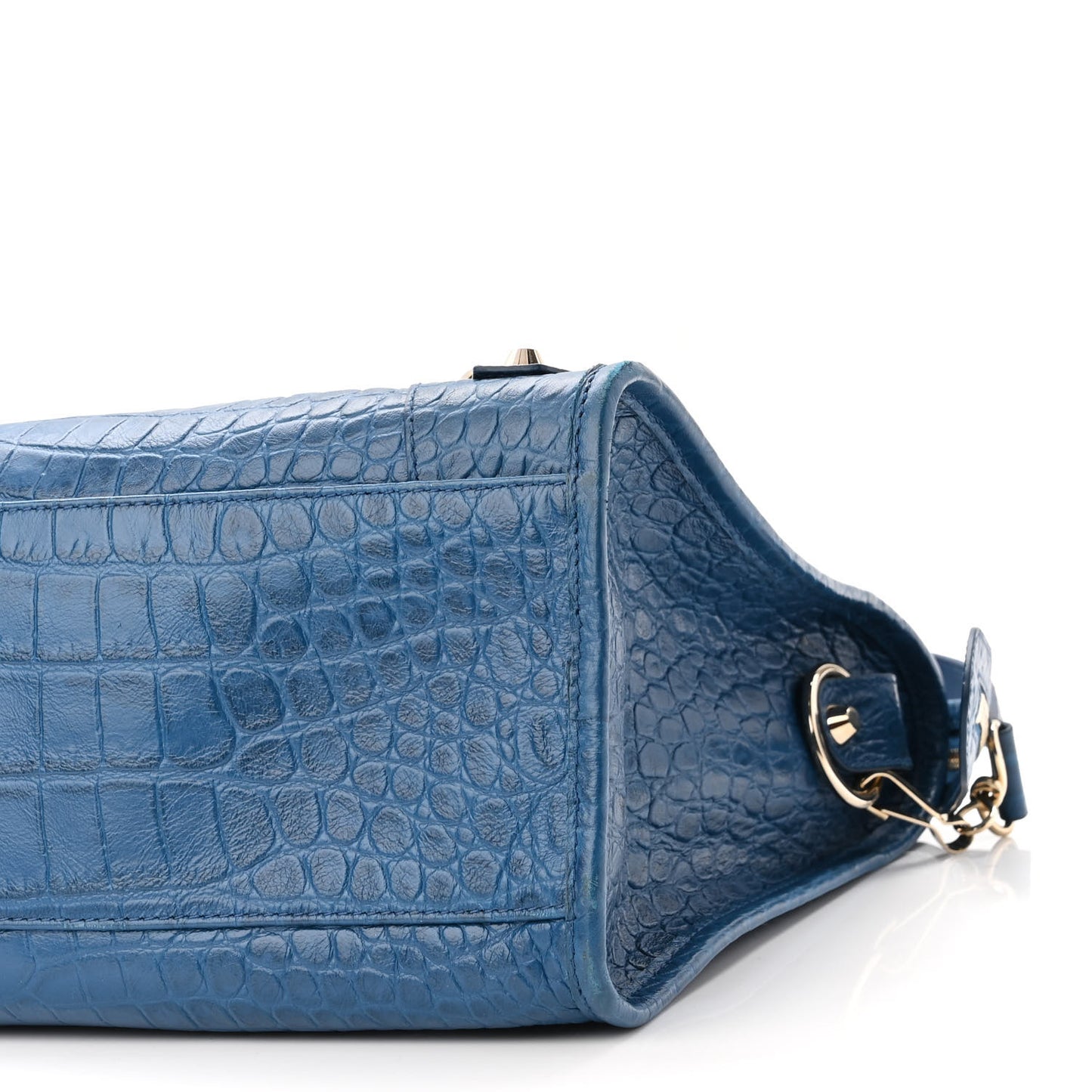 Calfskin Crocodile Embossed Classic Silver Hardware City Bleu Marine