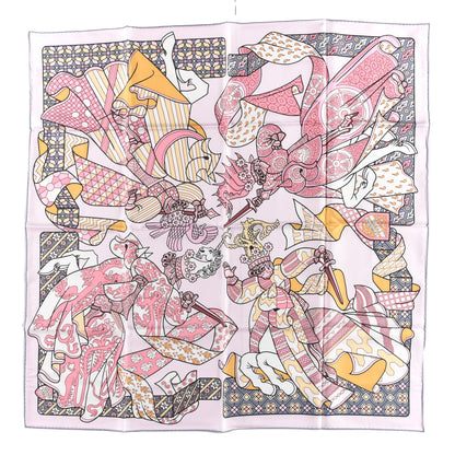 Hermes Silk Carre Duels Oniriques Scarf 90 Rose Pale Gris Jaune 1 of 3