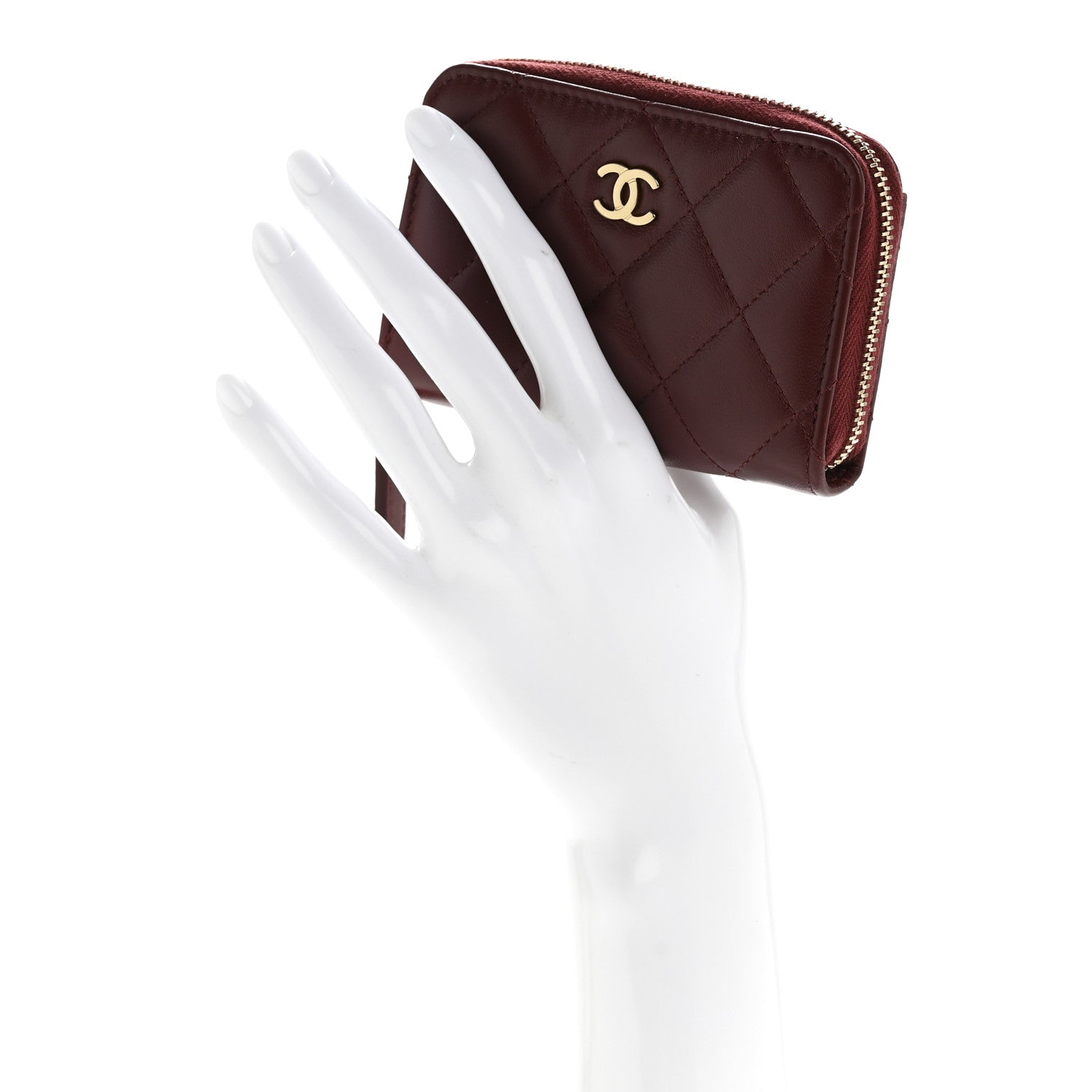 Chanel Lambskin Quilted Zip Around Coin Purse Wallet Burgundy 2 of 8