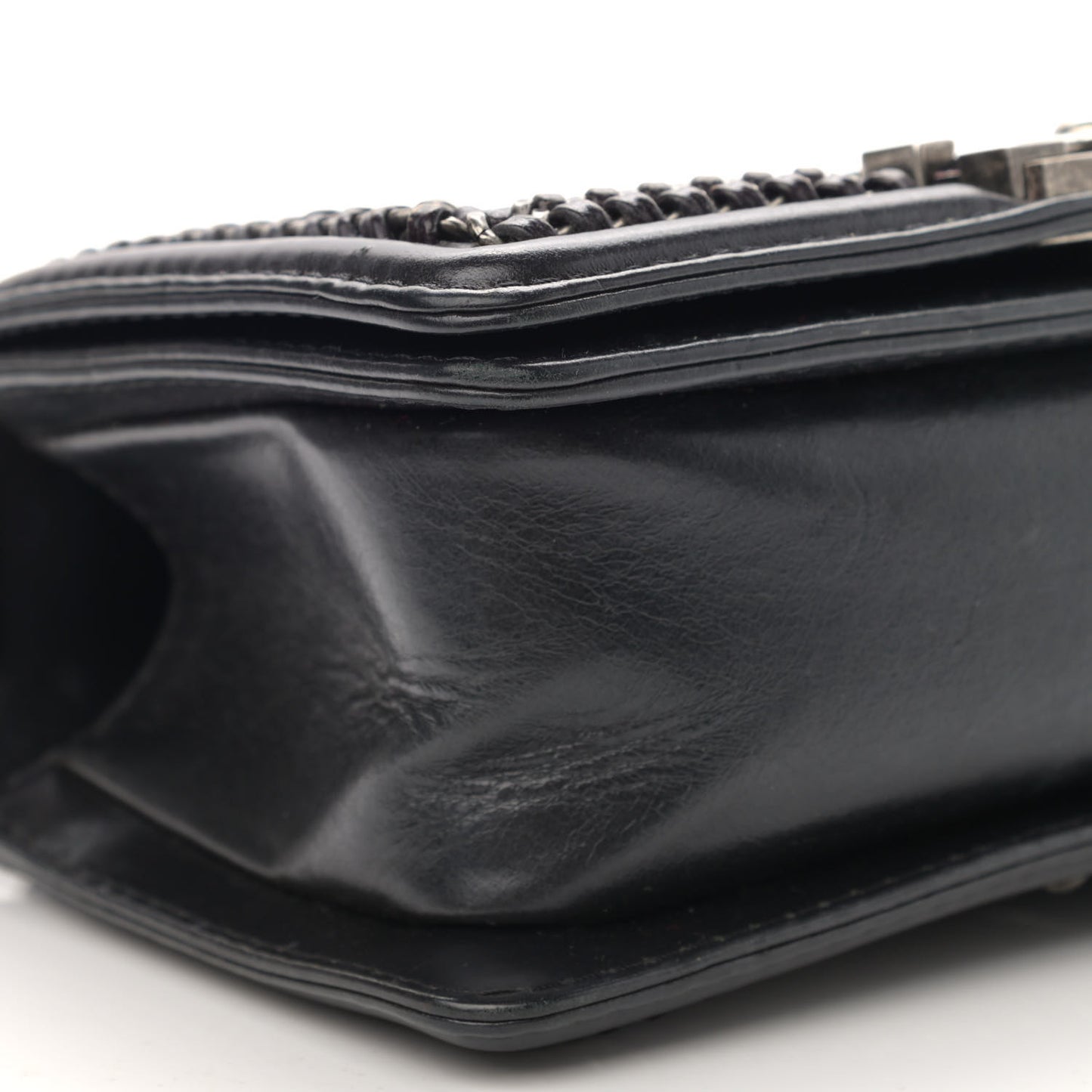 Shiny Goatskin Quilted Small Boy Top Handle Flap Charcoal