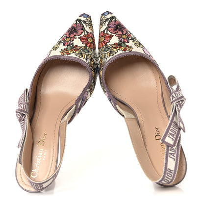 Christian Dior Canvas Embroidered Voyage Cotton Ribbon J'Adior Slingback 65mm Pumps 38 Poudre Multicolor 2 of 9