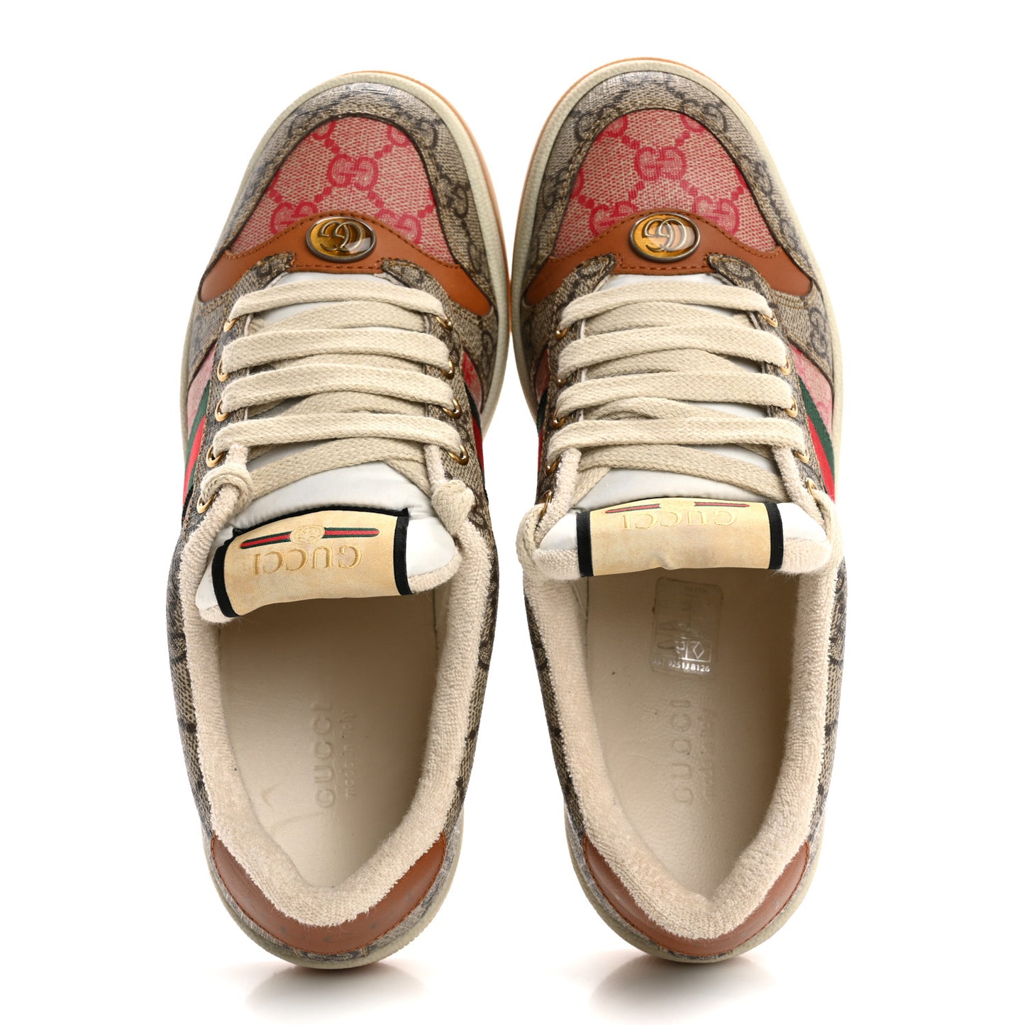 GG Supreme Monogram Harness Calfskin Web Womens Screener Sneakers 37.5 Beige Ebony Rosso Harness Brown