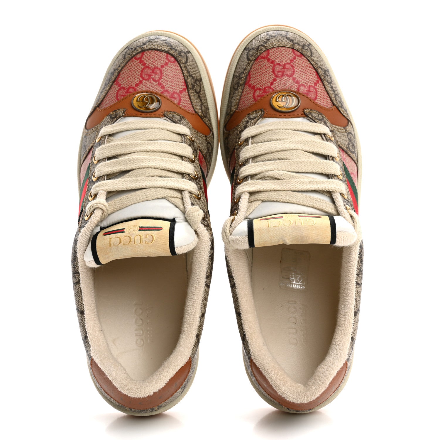 Gucci GG Supreme Monogram Harness Calfskin Web Womens Screener Sneakers 37.5 Beige Ebony Rosso Harness Brown 2 of 10