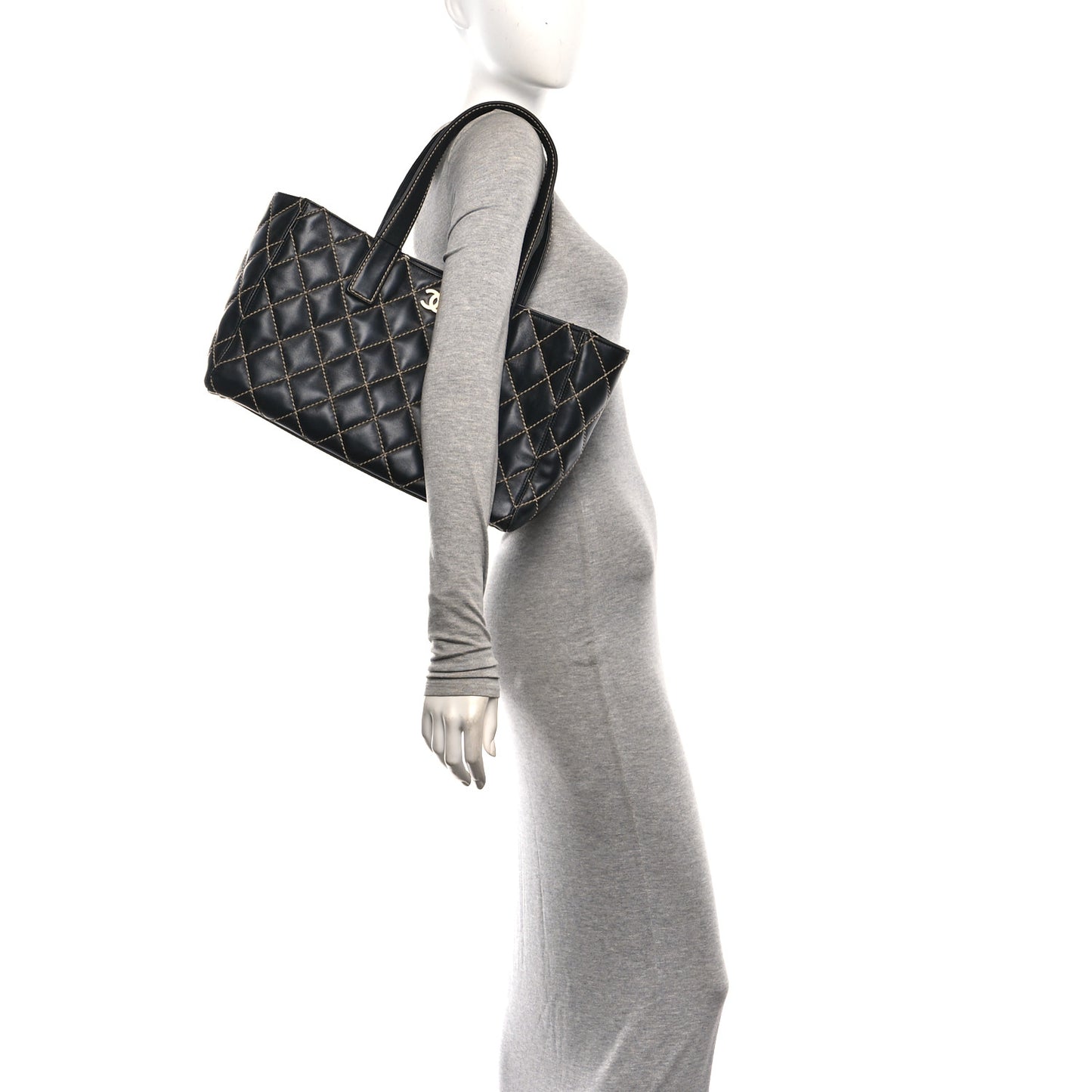 Calfskin Wild Stitch Large Tote Black