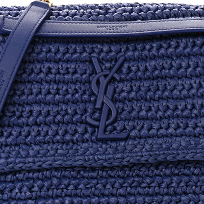 Saint Laurent Raffia Calfskin Monogram Medium Niki Chain Satchel Blue 7 of 9
