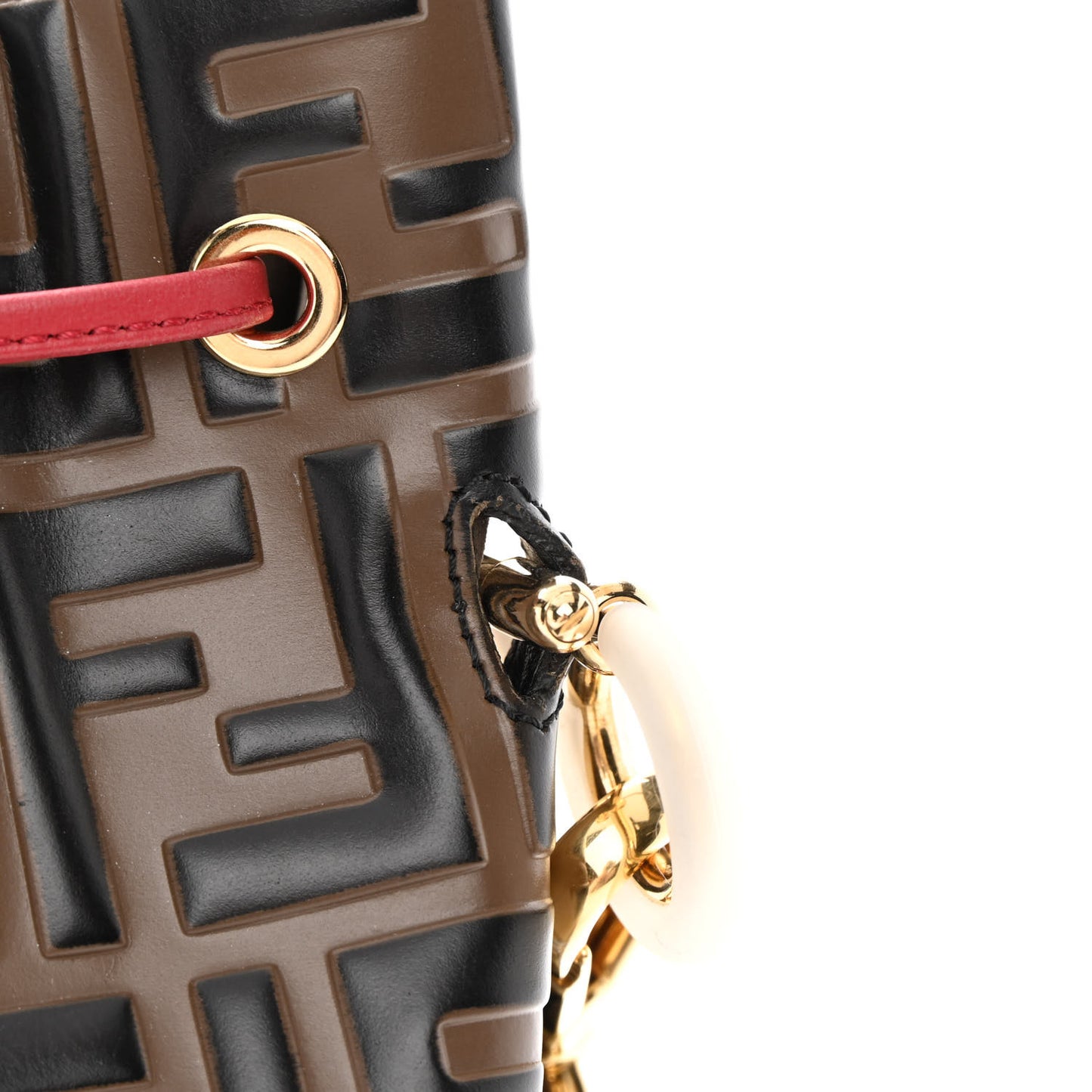 Vitello Grace F is Fendi Bi-Color FF 1974 Embossed Grande Mon Tresor Bucket Bag Maya Black Fragola