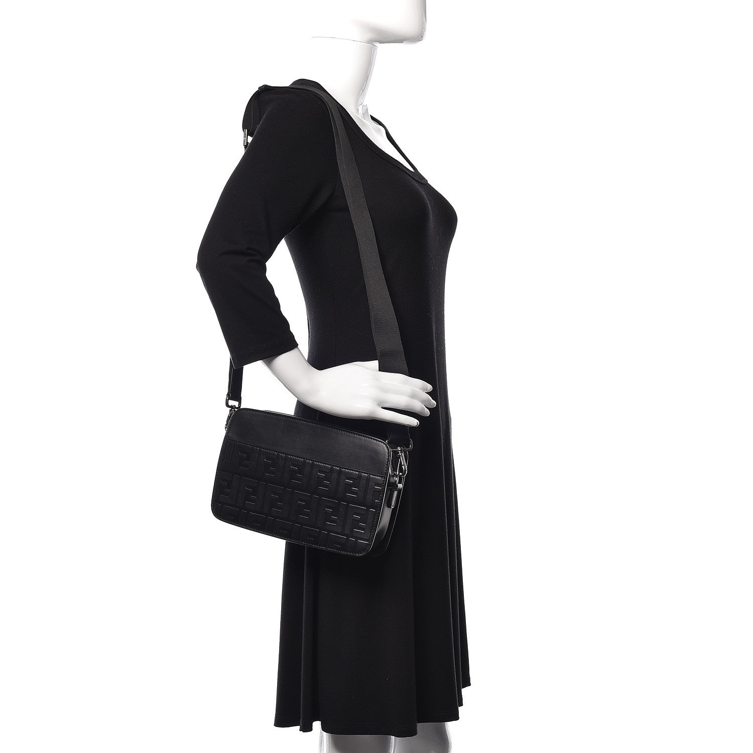 Fendi Vitello Century Grace FF Embossed Shoulder Clutch Black 2 of 11