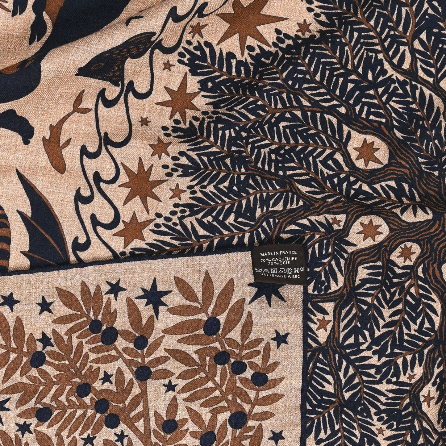 Silk Sous Le Charme d'Orphee Double Face Scarf 140 Caramel Caban Noisette