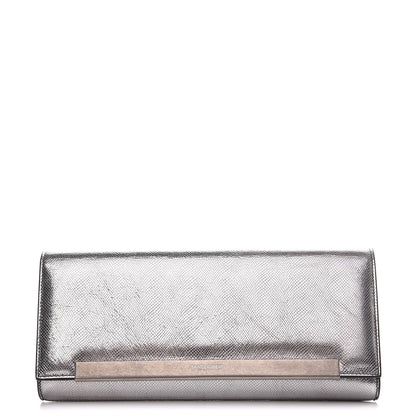 Saint Laurent Metallic Calfskin Lizard Printed Lutetia Flap Clutch Silver 1 of 9