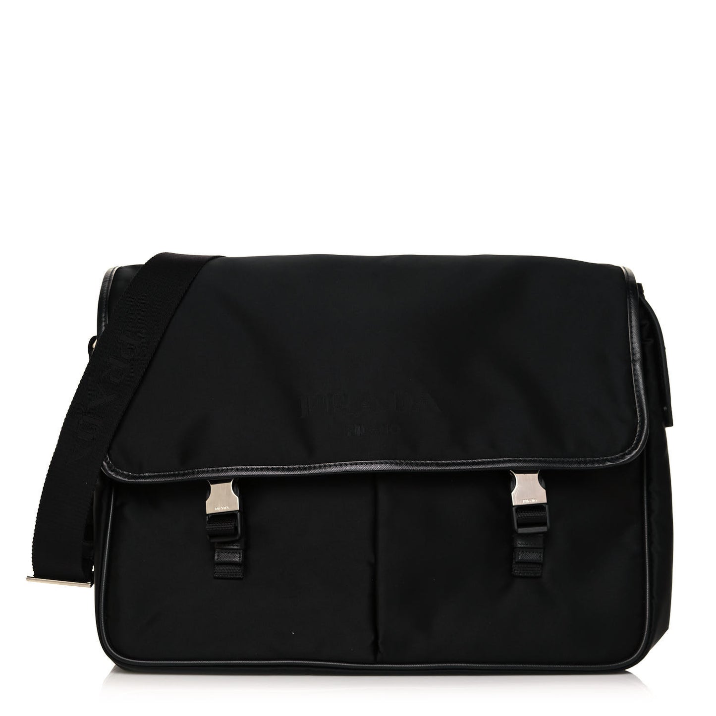 Tessuto Nylon Saffiano Logo Messenger Bag Black