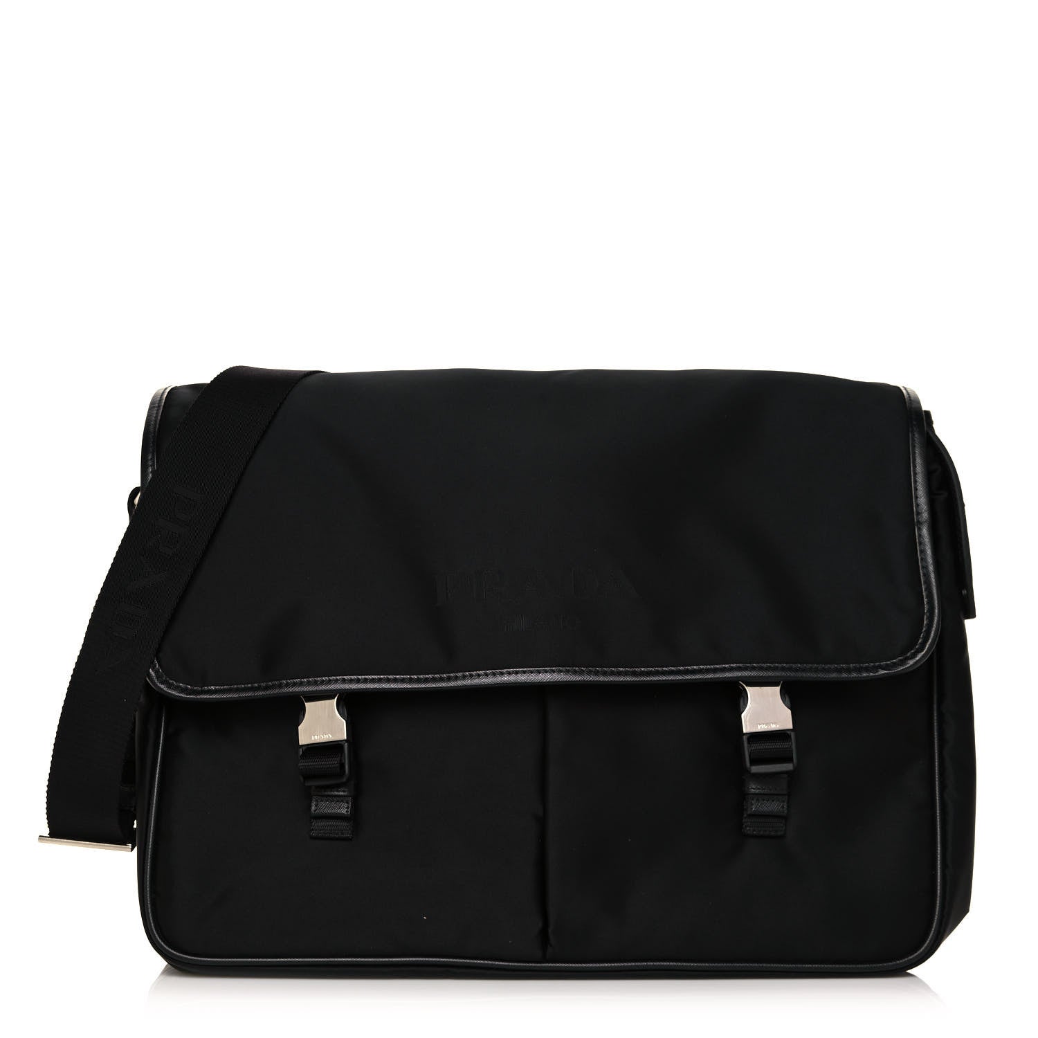 Prada Tessuto Nylon Saffiano Logo Messenger Bag Black 1 of 11