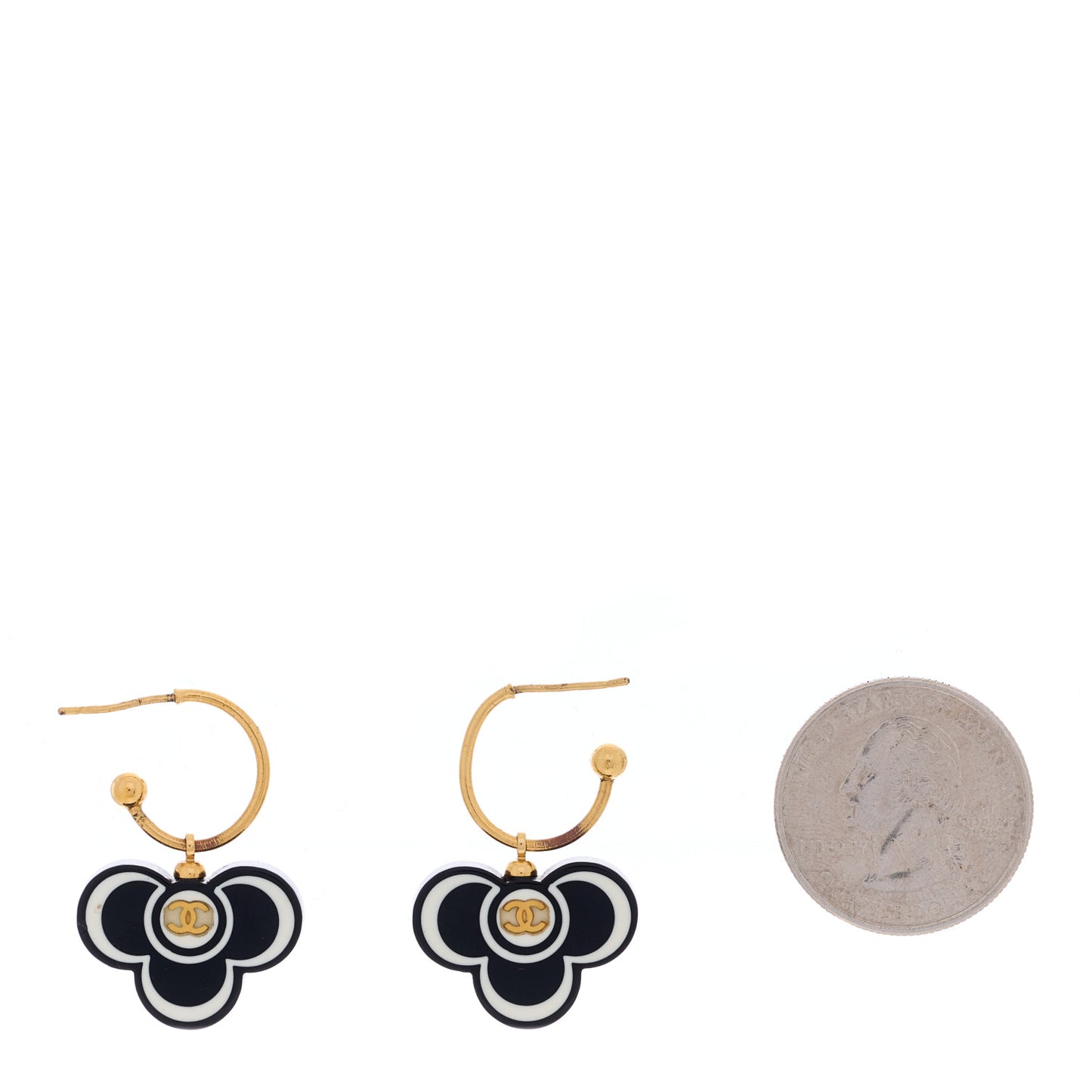 Resin Flower CC Drop Earrings Gold Black