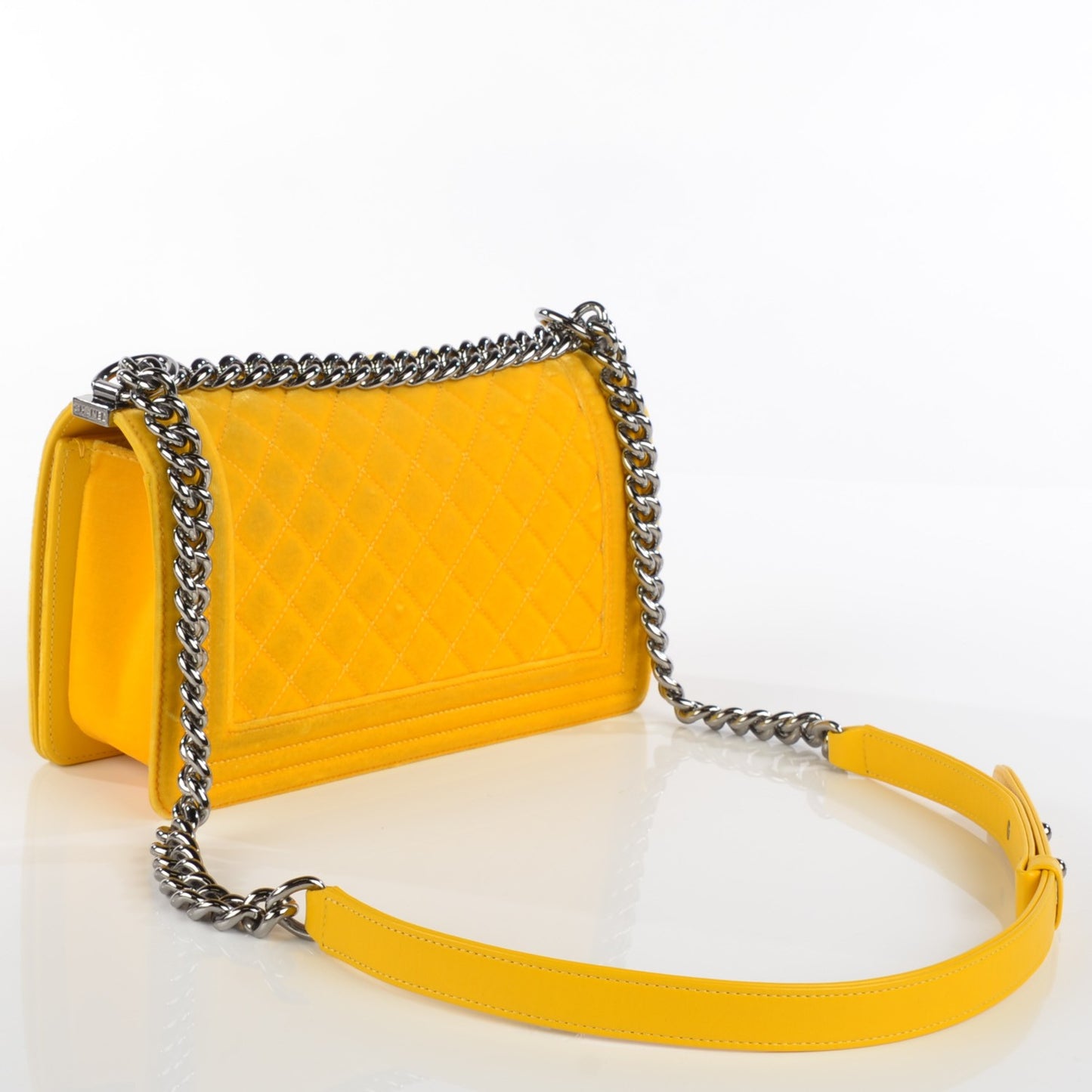 Velvet Quilted Medium Boy Flap Yellow
