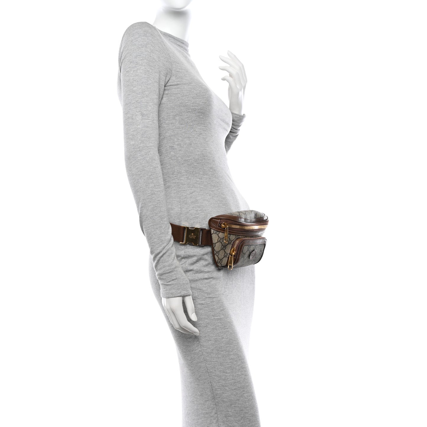 GG Supreme Monogram Textured Calfskin Retro Interlocking G Belt Bag Beige Ebony Brown Sugar