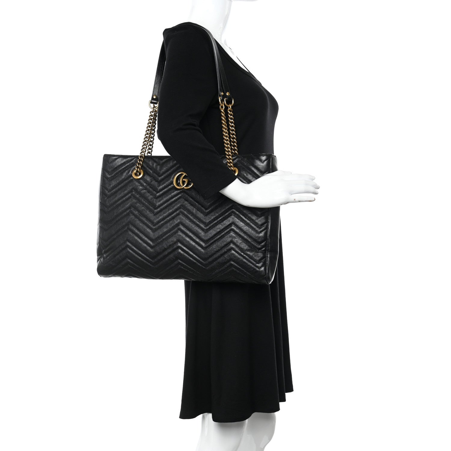 Gucci Vintage Calfskin Matelasse Medium GG Marmont Slim Tote Black 2 of 14