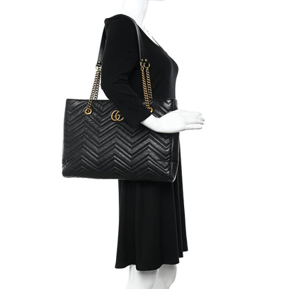 Gucci Vintage Calfskin Matelasse Medium GG Marmont Slim Tote Black 2 of 14