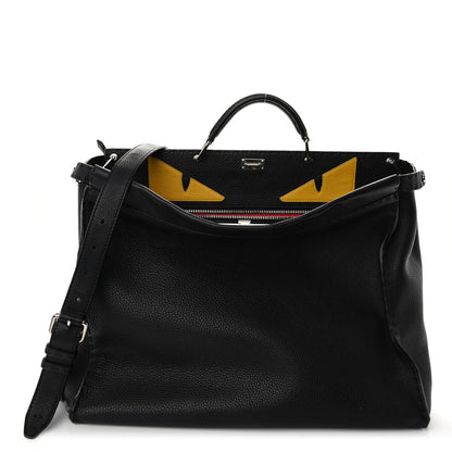 Fendi Cuoio Romano Selleria Monster Eyes Inlay Mens Large Peekaboo Iconic Essential Satchel Black Sunflower 1 of 11