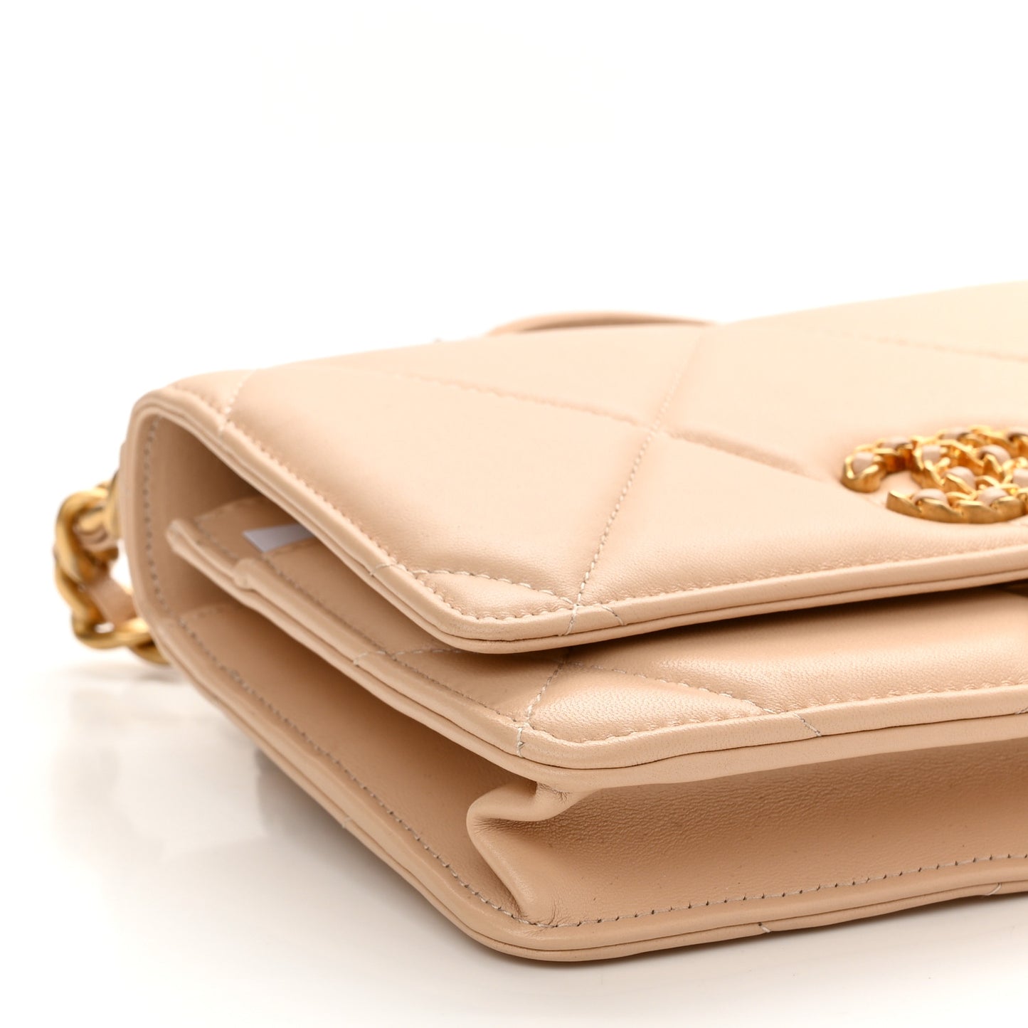 Lambskin Quilted Chanel 19 Wallet On Chain WOC Beige