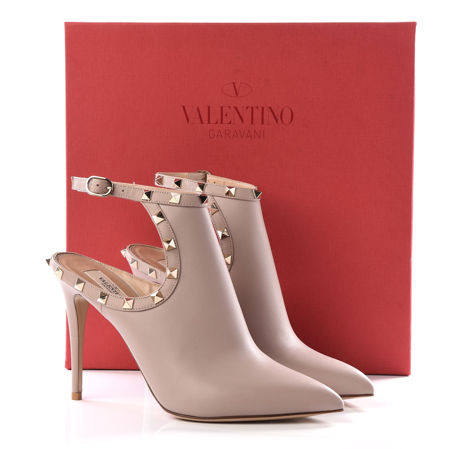 Valentino Garavani Calfskin Rockstud Open Back Ankle Booties 39.5 Poudre 9 of 9