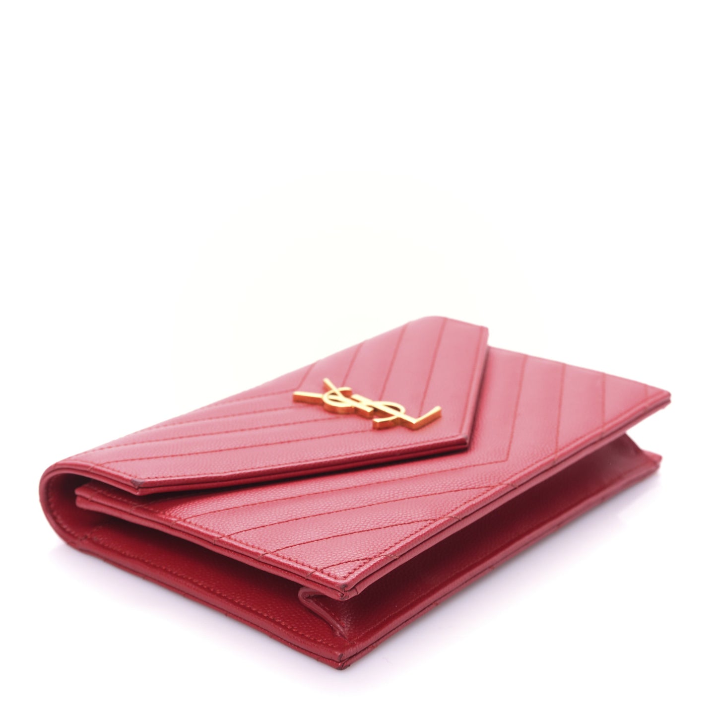 Grain De Poudre Matelasse Chevron Monogram Envelope Chain Wallet Red