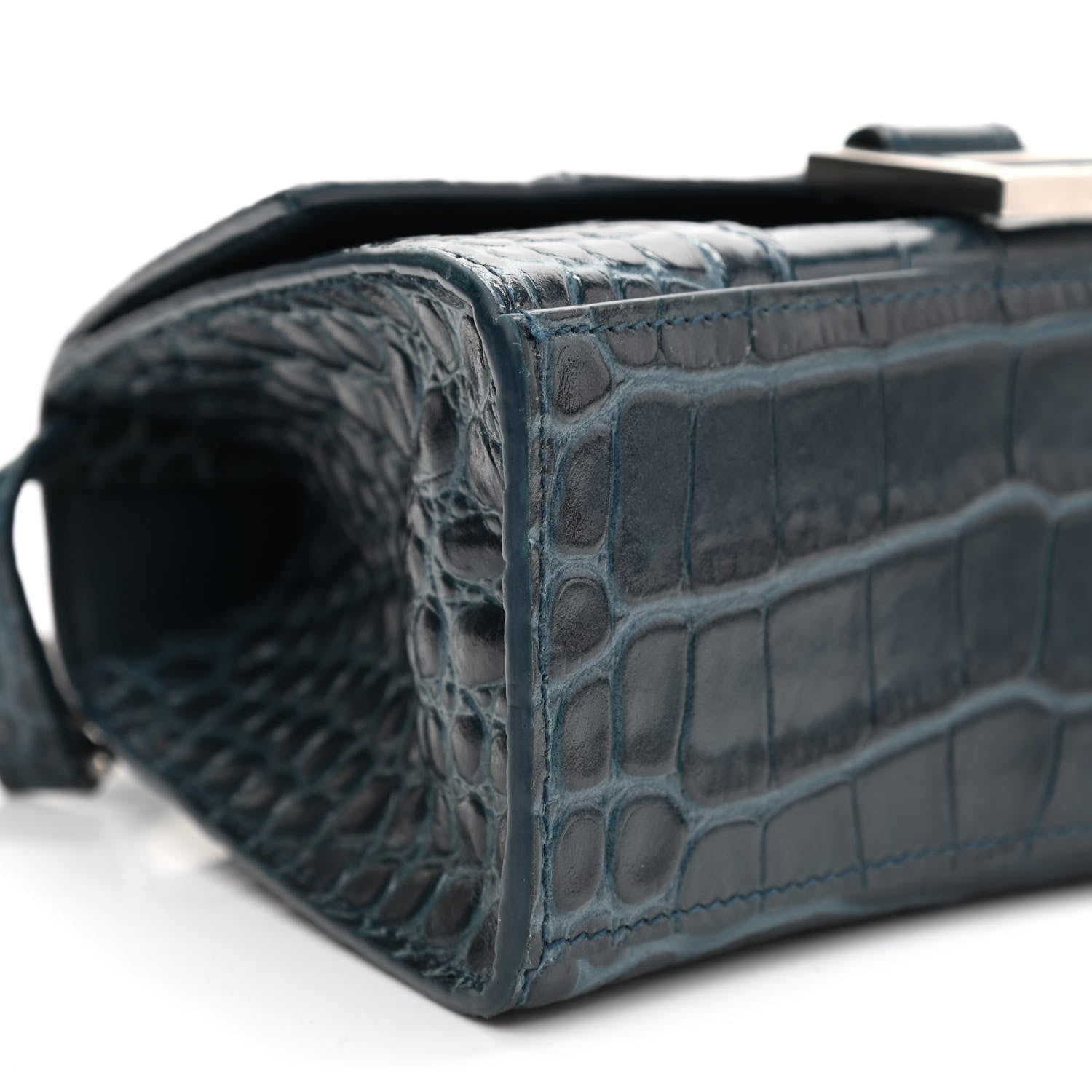 Balenciaga Shiny Calfskin Crocodile Embossed Hourglass Top Handle Bag XS Denim Blue 7 of 10