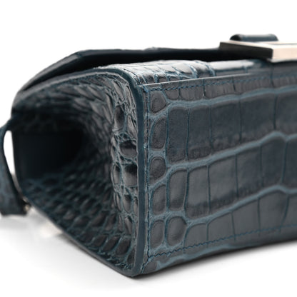 Balenciaga Shiny Calfskin Crocodile Embossed Hourglass Top Handle Bag XS Denim Blue 7 of 10