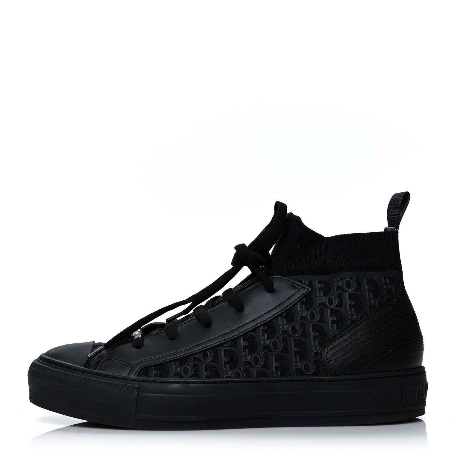 Christian Dior Technical Canvas Mesh Calfskin Womens Oblique Walk'n Dior High Top Sneakers 39 Black Blue 1 of 8