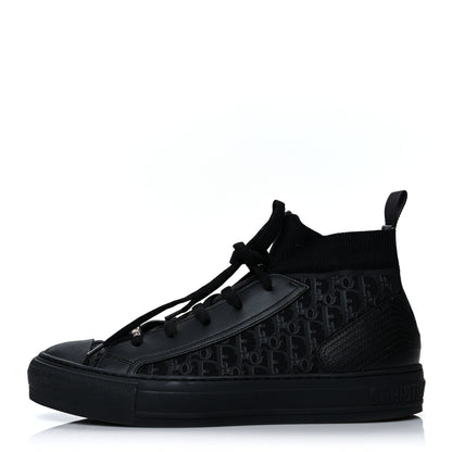 Christian Dior Technical Canvas Mesh Calfskin Womens Oblique Walk'n Dior High Top Sneakers 39 Black Blue 1 of 8