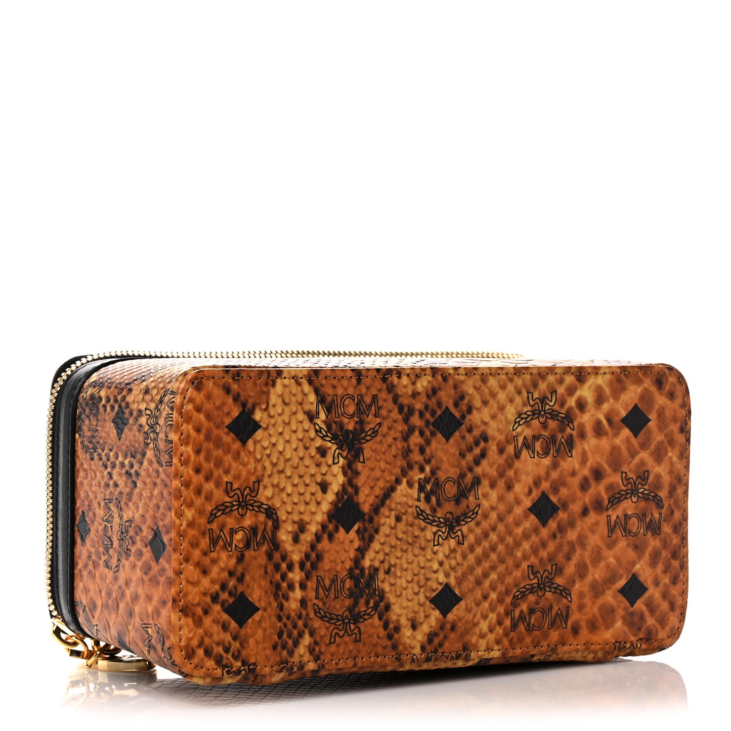 Visetos Calfskin Snakeskin Embossed Vanity Case Cognac
