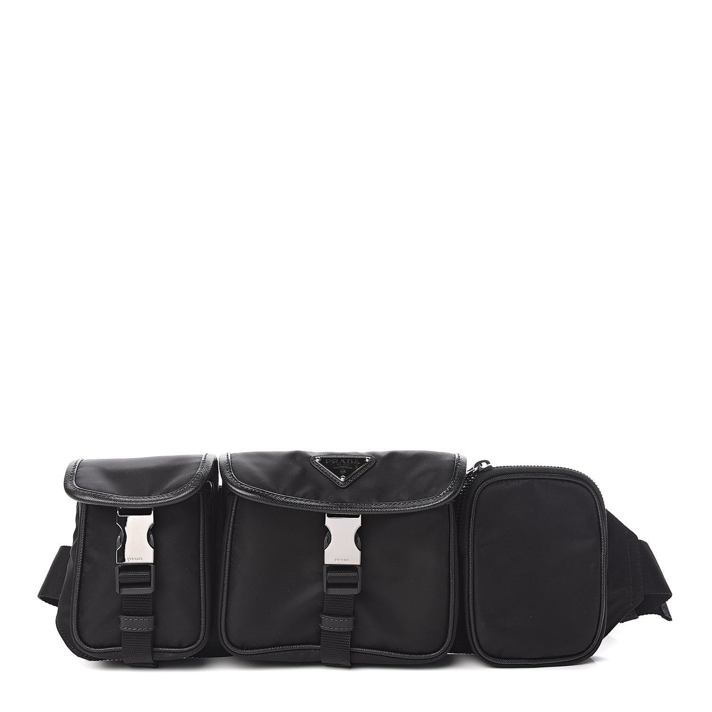 Tessuto Nylon Saffiano Marsupio Triple Pocket Belt Bag Black
