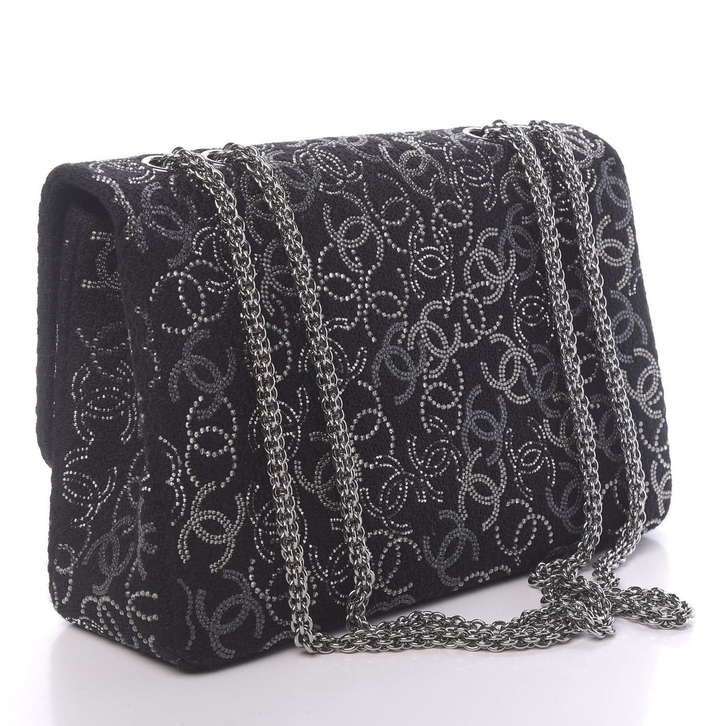 Tweed Strass Jumbo Pudong Flap Black
