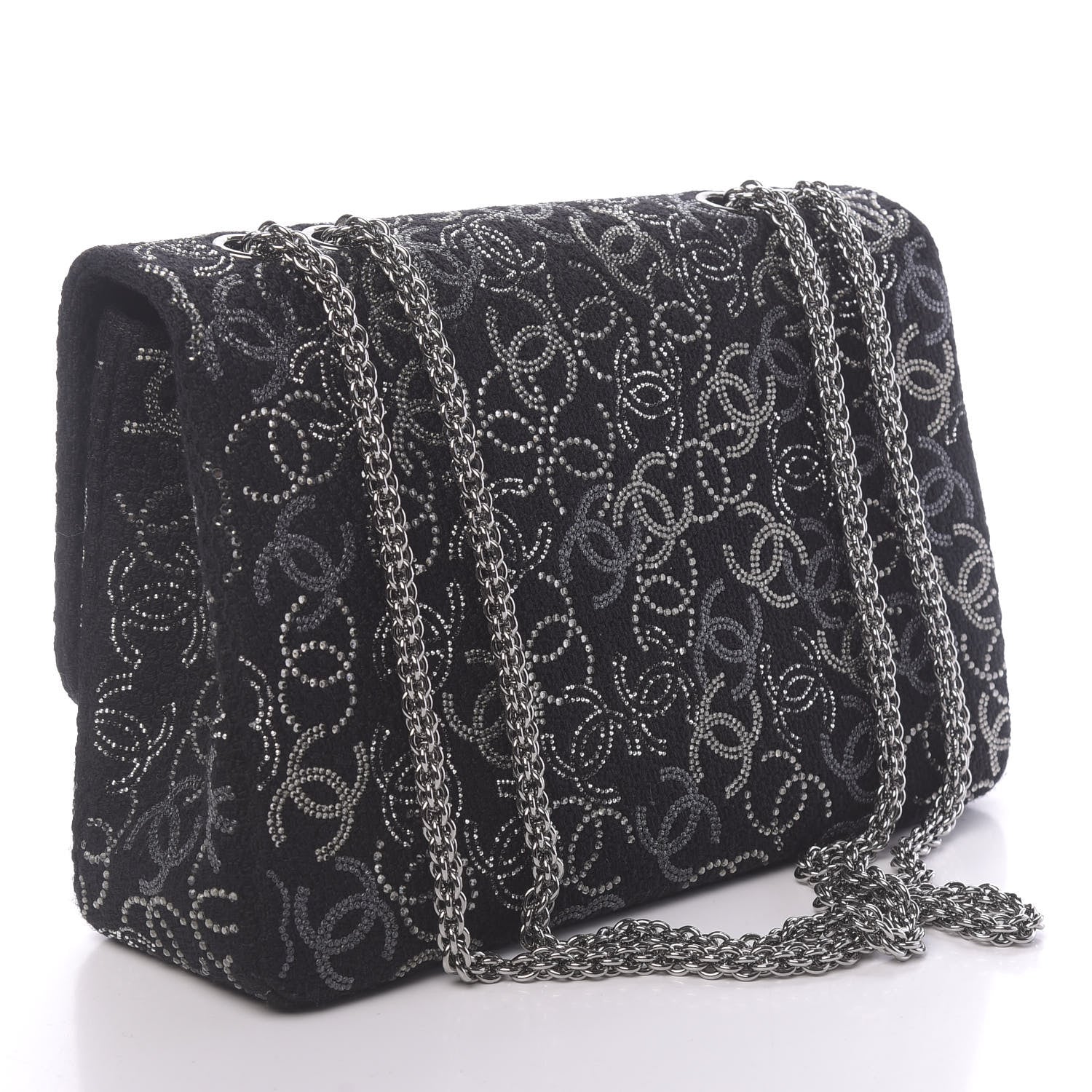 Chanel Tweed Strass Jumbo Pudong Flap Black 3 of 10