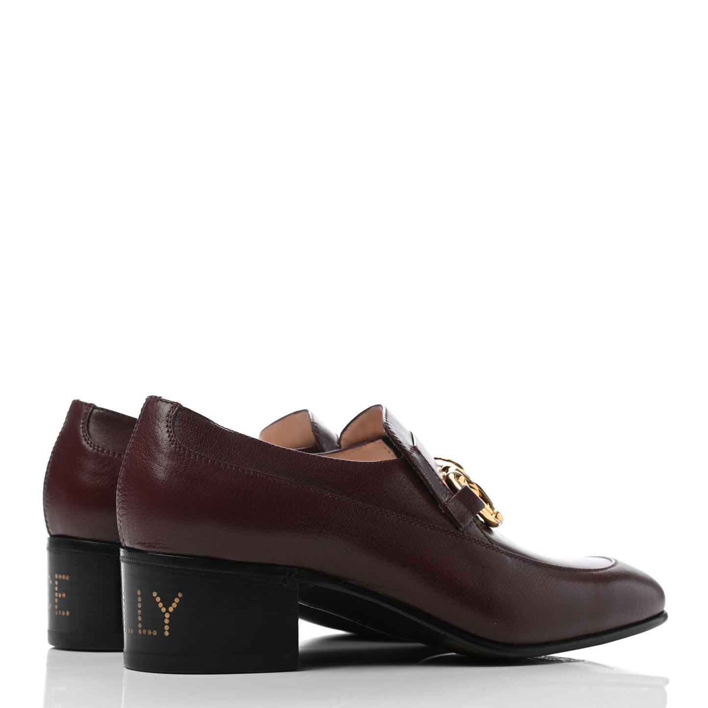 Goatskin Womens Chain Mid-Heel Loafers 38.5 Burgundy