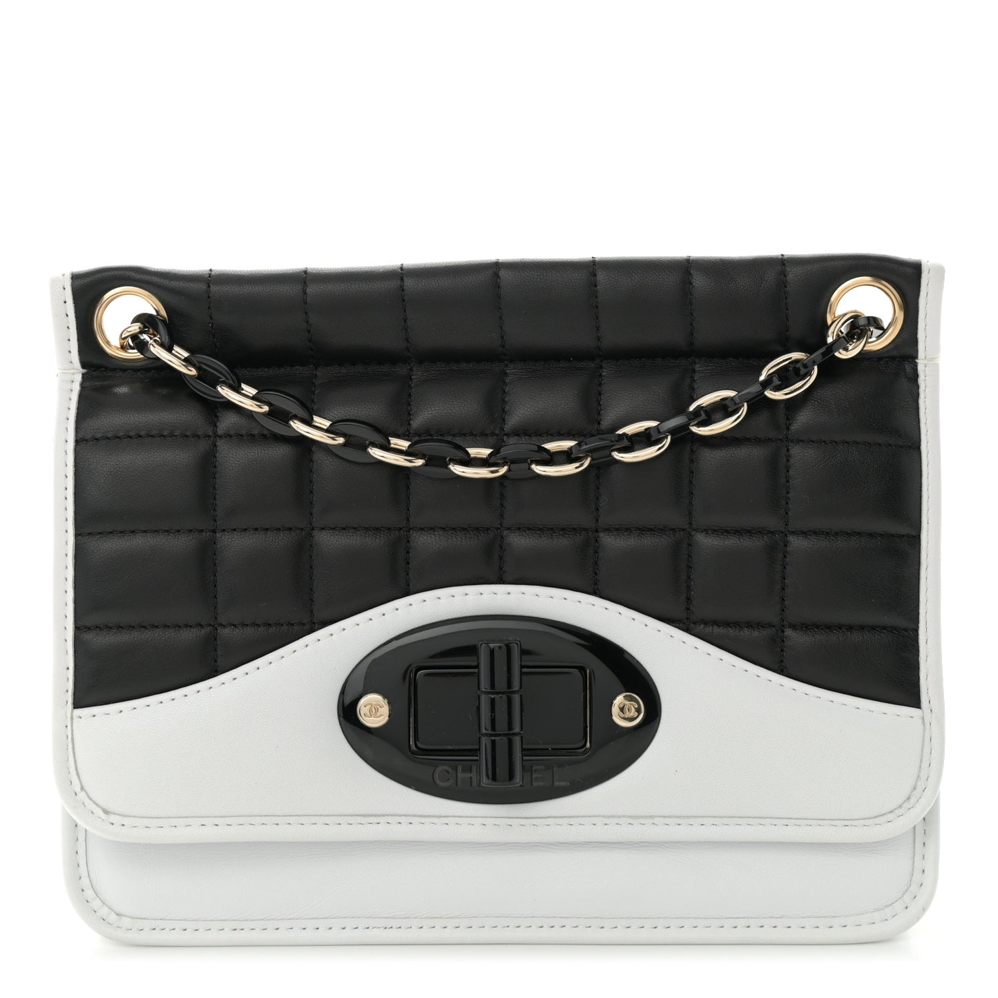 Lambskin Chocolate Bar Mademoiselle Flap Black White