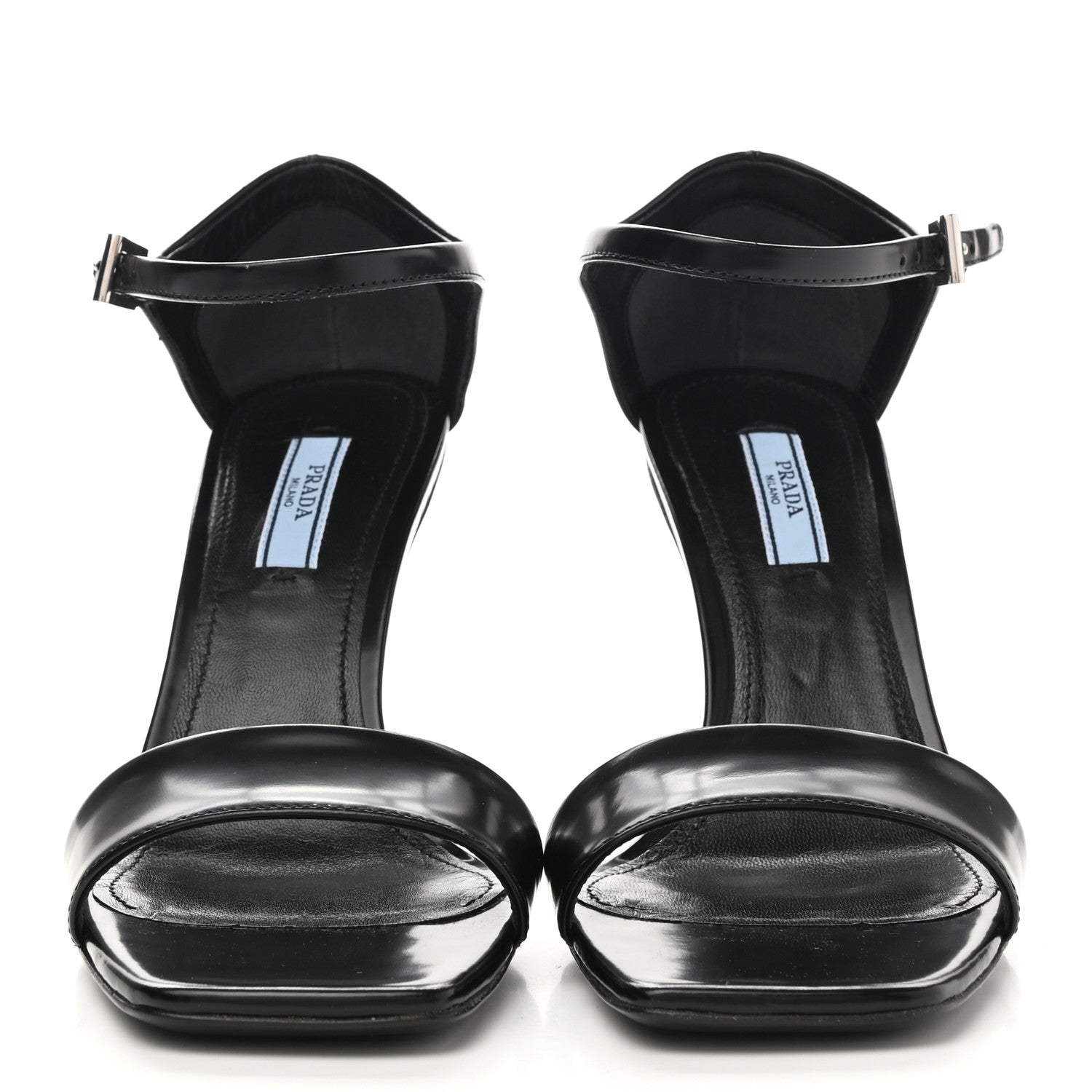 Prada Brushed Calfskin Logo Sandals 37.5 Black 2 of 9