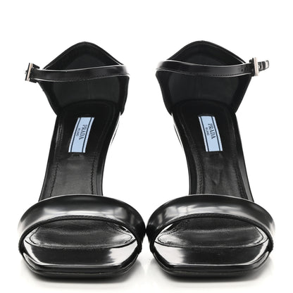 Prada Brushed Calfskin Logo Sandals 37.5 Black 2 of 9