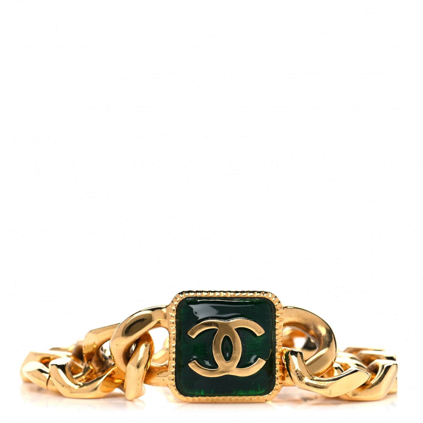 Pearl CC Chain Link Bracelet Green Gold